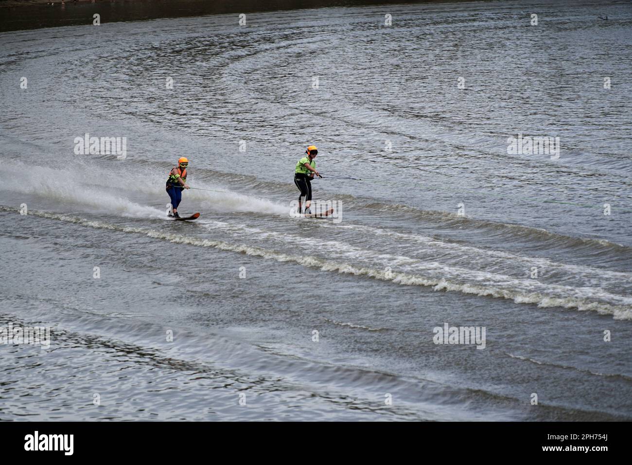 Echuca Victoria Australia 26 March 2023, A pair of water skiers behind