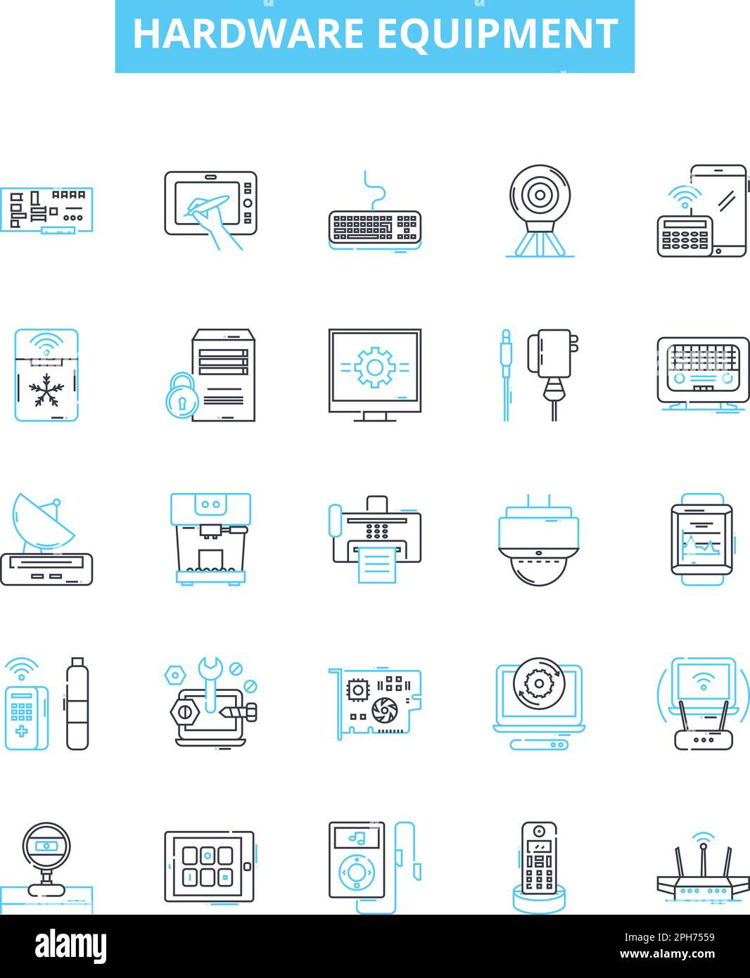 Hardware equipment vector line icons set. Mechanical, Electrical