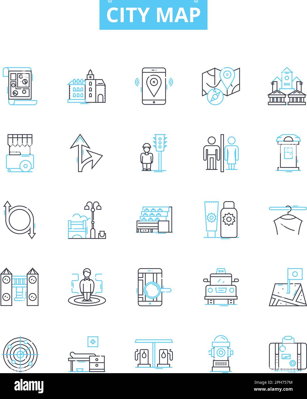 City map vector line icons set. City, Map, Urban, Layout, Cartography, Streets, Directions illustration outline concept symbols and signs Stock Vector