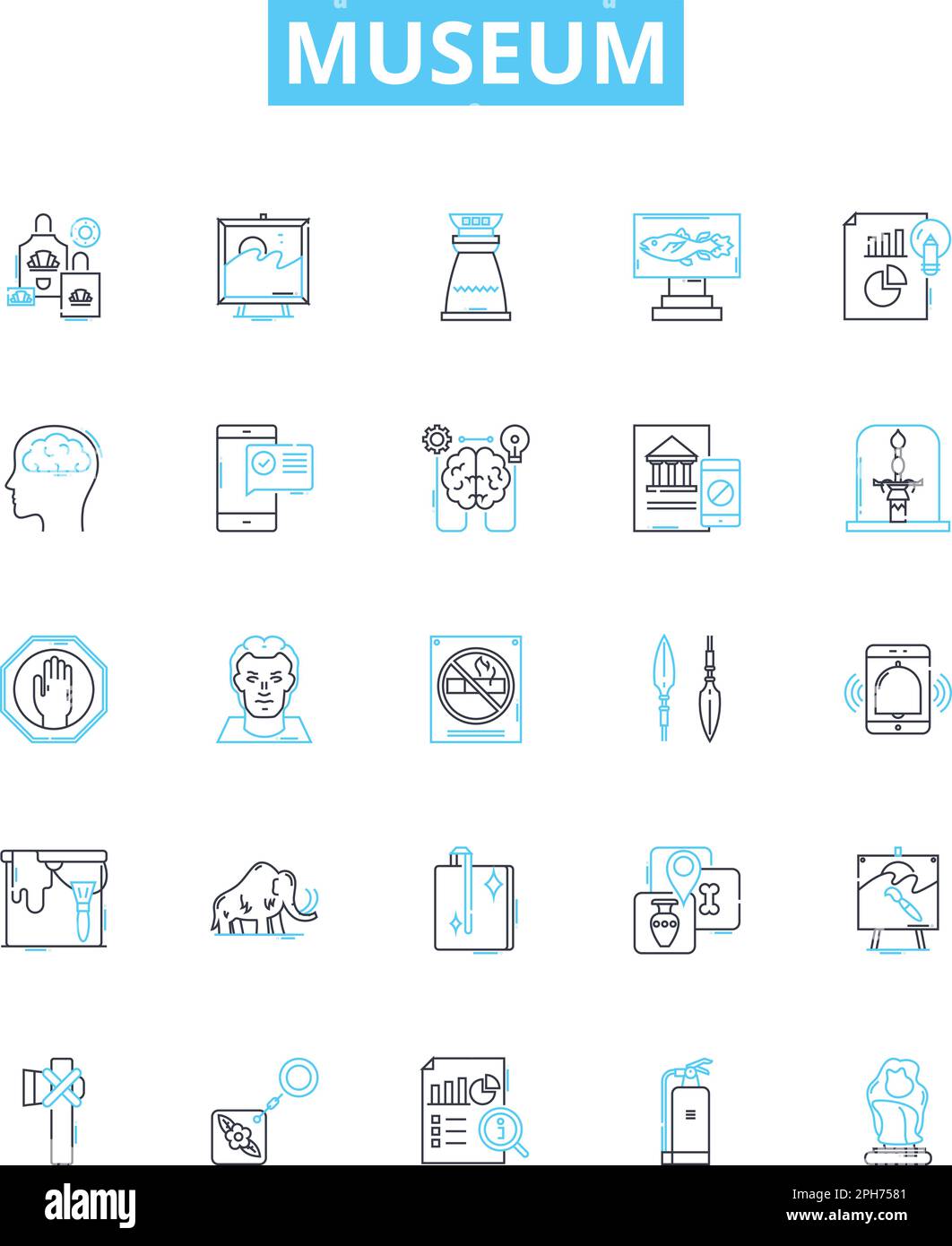 Museum vector line icons set. Museum, Exhibit, Artifact, Collection, Exhibiton, Artwork, Exhibition illustration outline concept symbols and signs Stock Vector