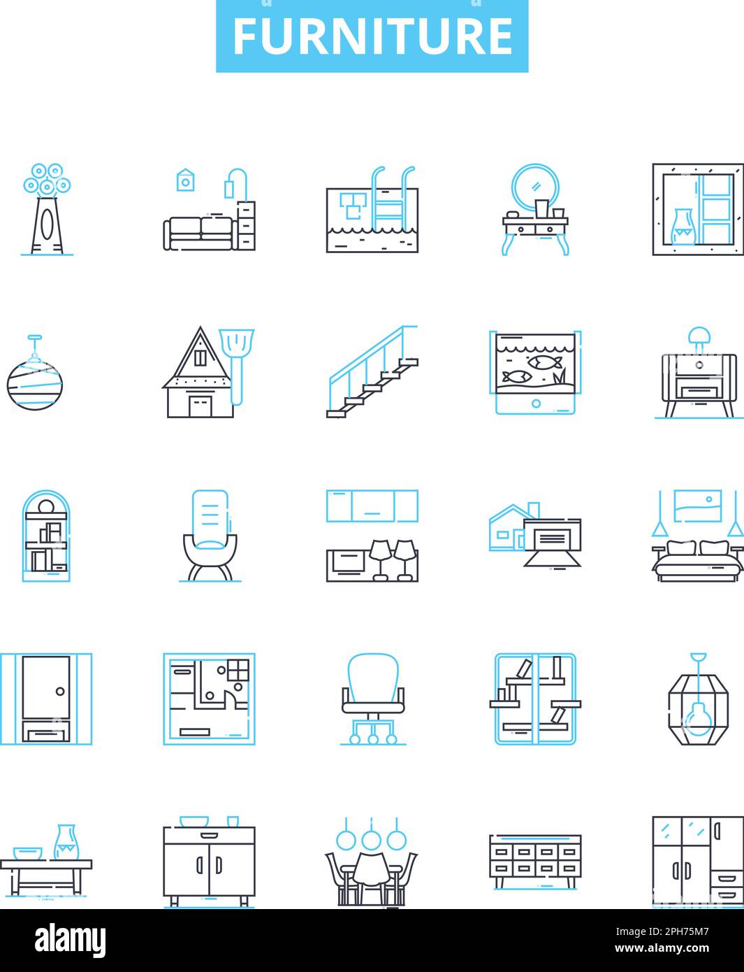 Furniture vector line icons set. Furniture, Chairs, Tables, Sofas
