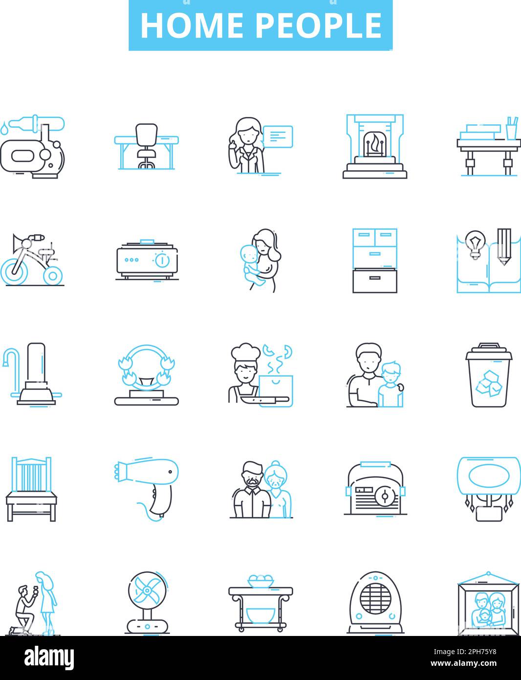 Home people vector line icons set. Homeowners, Dwellers, Residents, Housers, Occupiers, Inhabitants, Occupants illustration outline concept symbols Stock Vector