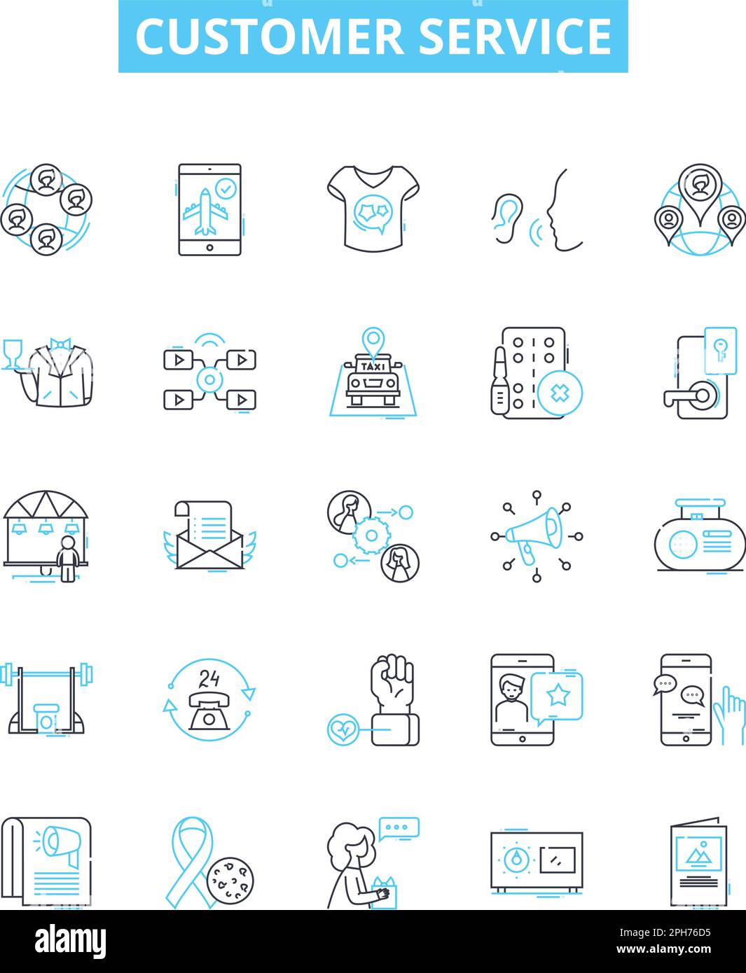 Customer service vector line icons set. Support, Assistance, Help, Care, Response, Feedback, Attendance illustration outline concept symbols and signs Stock Vector