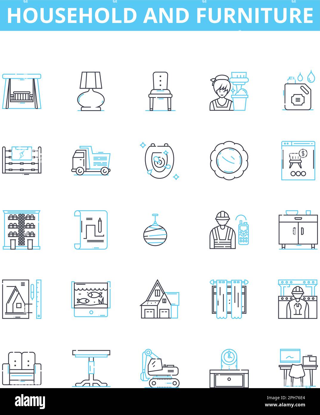 Household and furniture vector line icons set. Furniture, Sofa, Chair