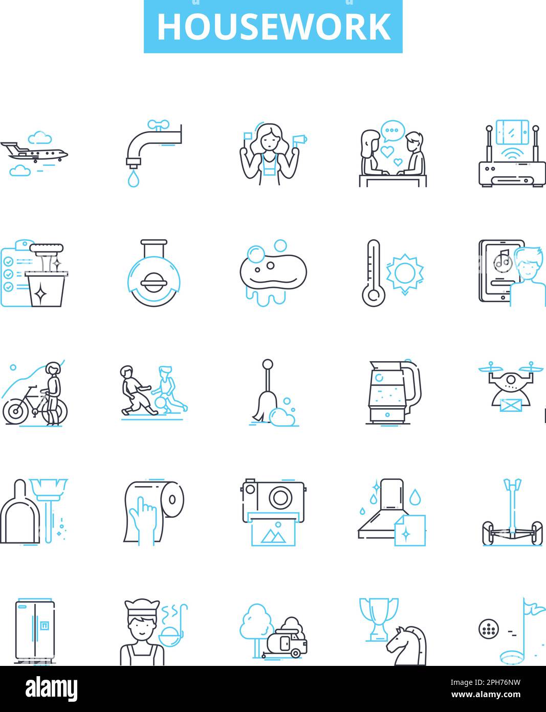 Housework vector line icons set. Cleaning, Dusting, Laundering