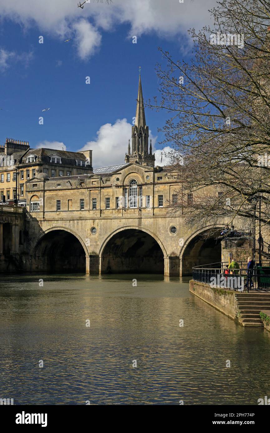 Pulteney Bridge, famous landmark, Bath.. Taken March 2023. cym Stock Photo Alamy