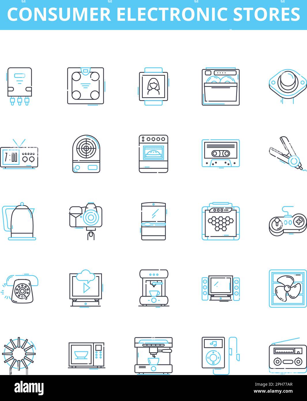 Consumer electronic stores vector line icons set. Electronics, Consumer, Store, Shopping, Appliances, Retailer, Buyers illustration outline concept Stock Vector