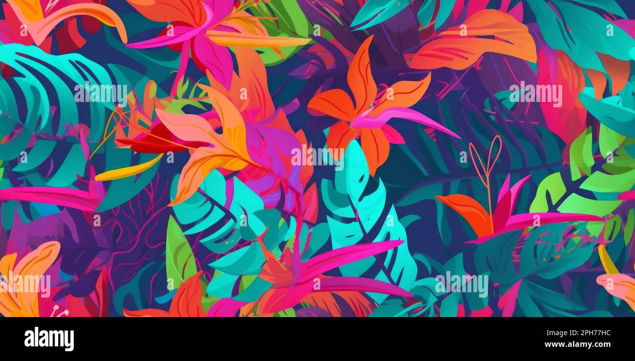 Beautiful abstract colourful tropical leaf seamless background. Generative ai Stock Photo