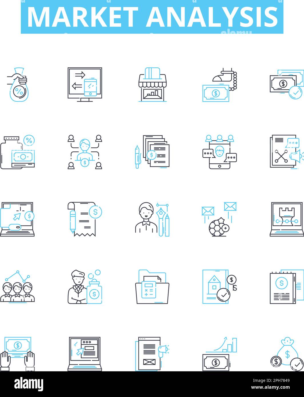 Market analysis vector line icons set. Market, Analysis, Trends