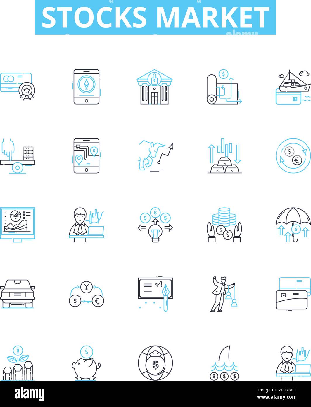 Stocks market vector line icons set. Stocks, Market, Investing, Shares