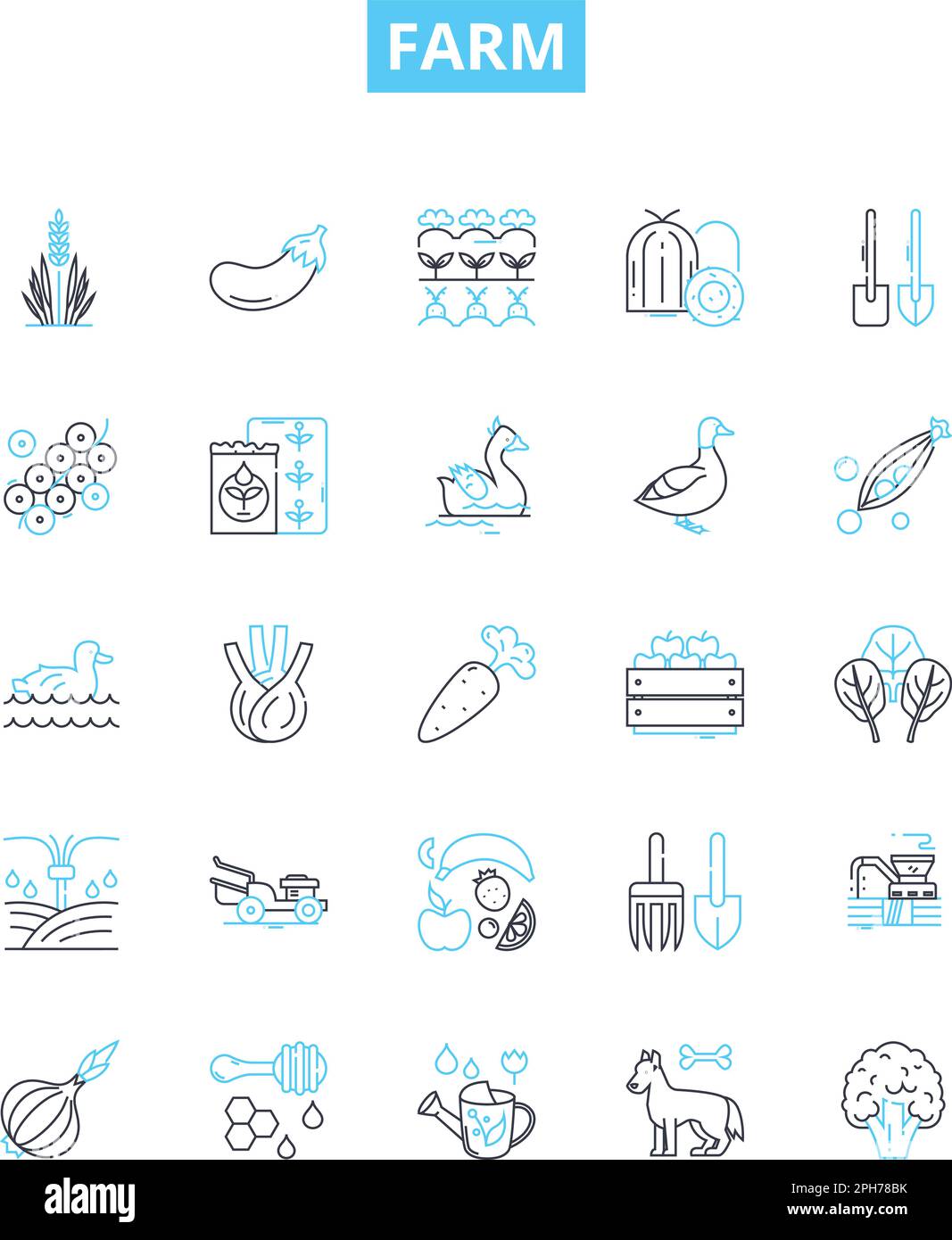 Farm vector line icons set. Farm, Agriculture, Crops, Livestock, Harvest, Fields, Tillage illustration outline concept symbols and signs Stock Vector