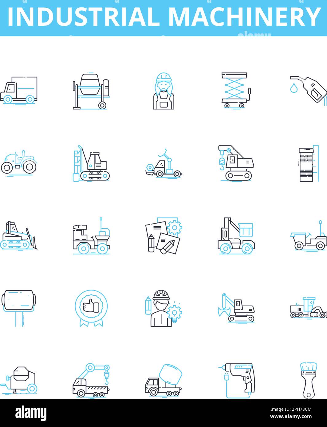 Industrial machinery vector line icons set. Industry, Machinery, Industrial, Equipment, Manufacturing, Automation, Production illustration outline Stock Vector