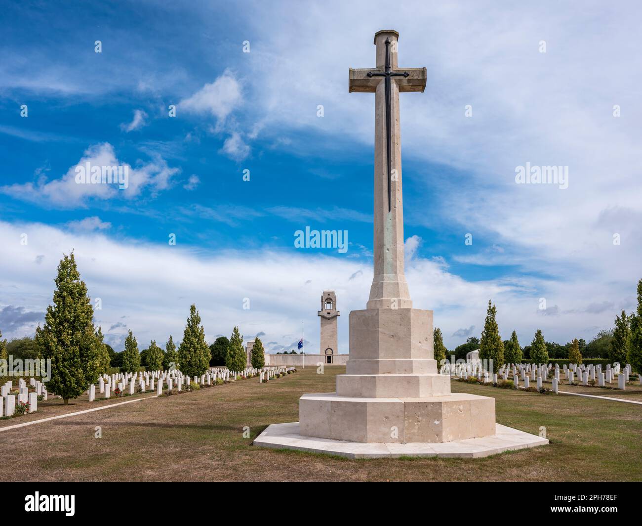 Cross of Sacrifice at Villers-Bretonneux Memorial, Foully, Somme, France Stock Photo