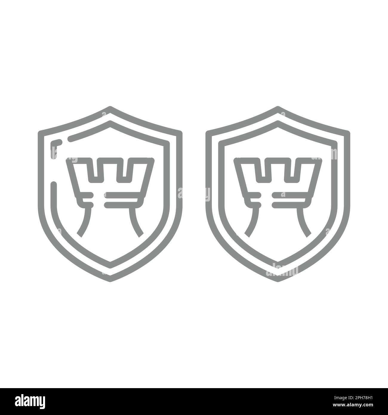 Chess king piece and shield icon. Guarded, protected, secure concept line vector icons. Stock Vector