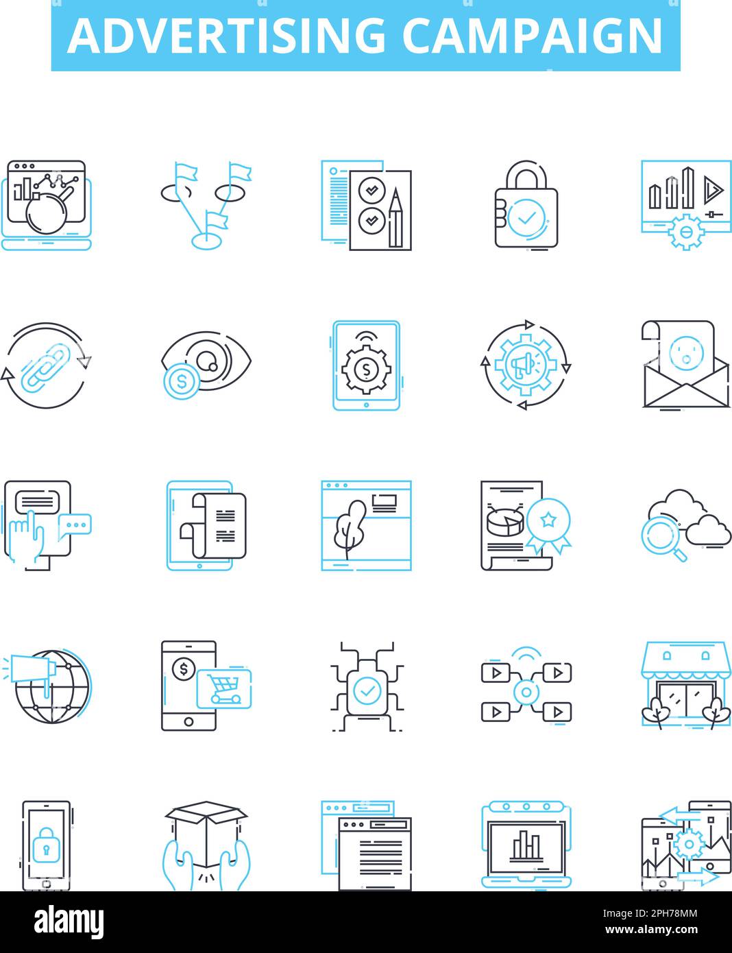 Advertising campaign vector line icons set. Ads, Campaign, Advertising ...