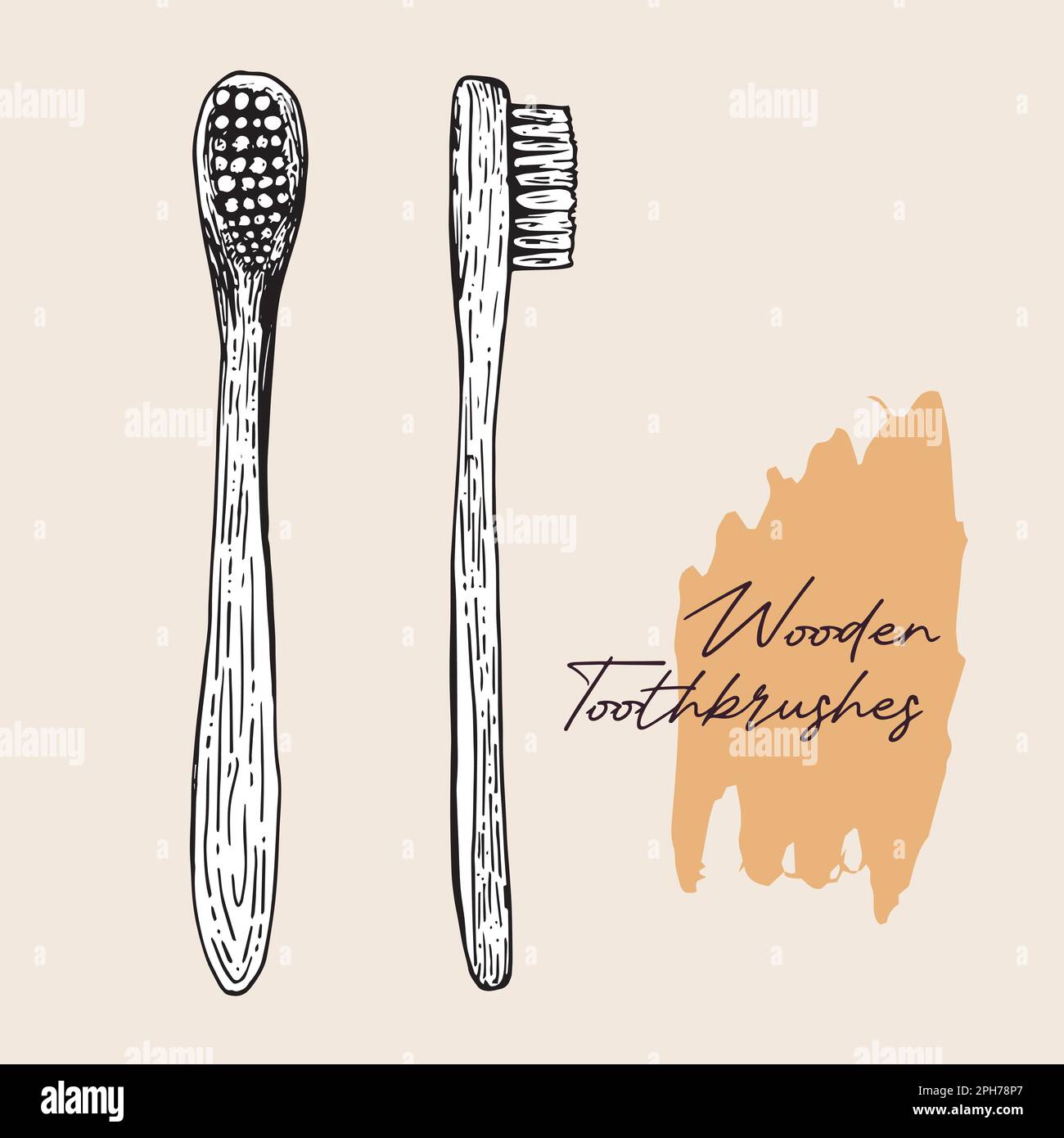 Set of bamboo toothbrushes isolated on white background. reusable eco friendly concept Stock Vector