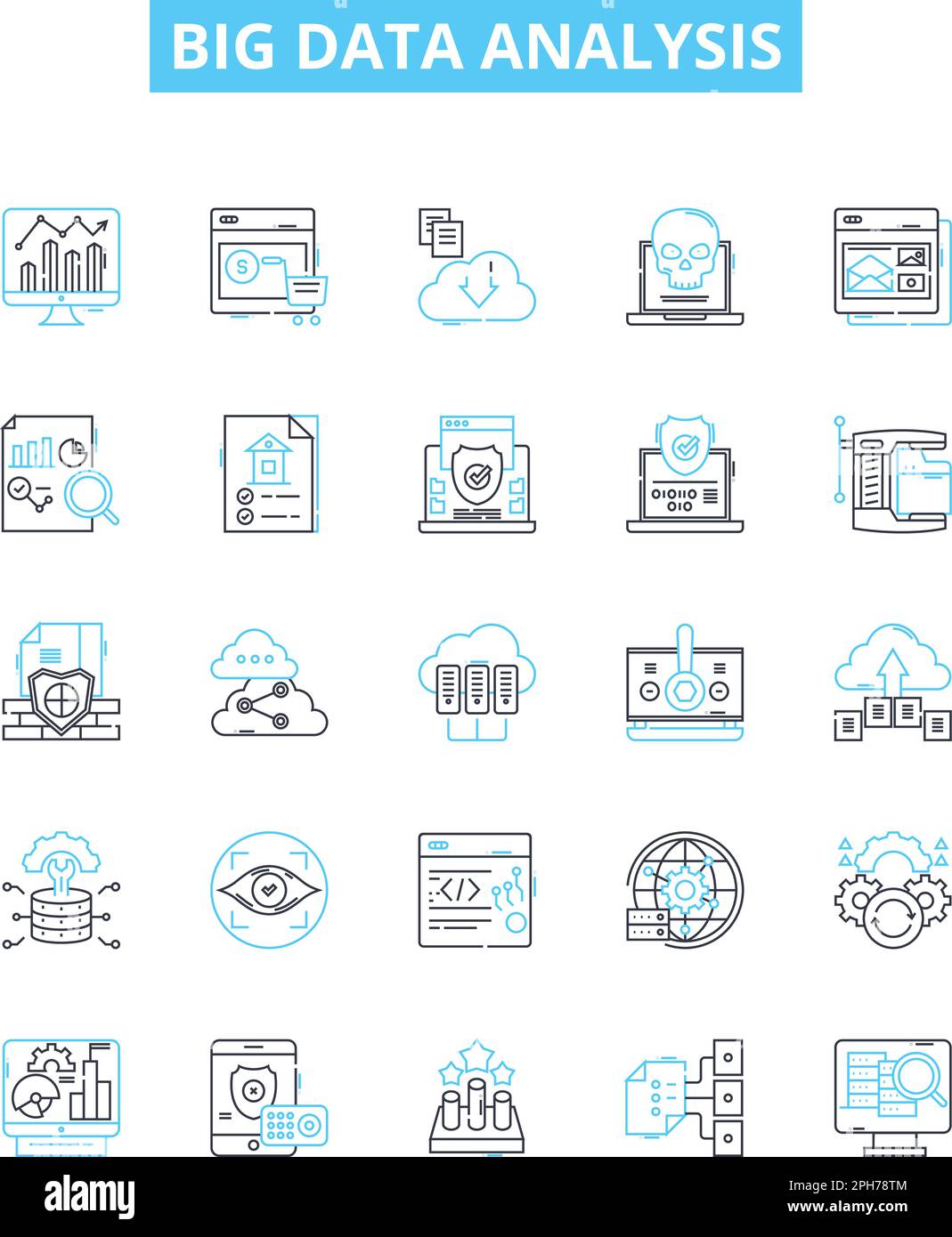 Big data analysis vector line icons set. Analytics, Mining, Storage ...