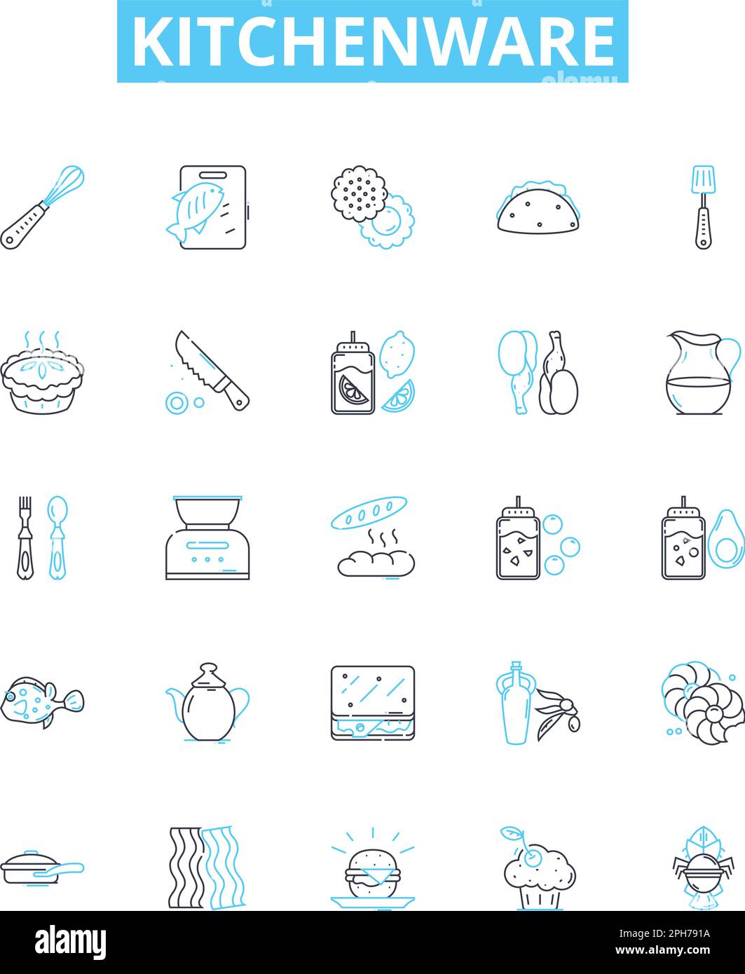 Kitchenware vector line icons set. Cookware, Utensils, Cutlery