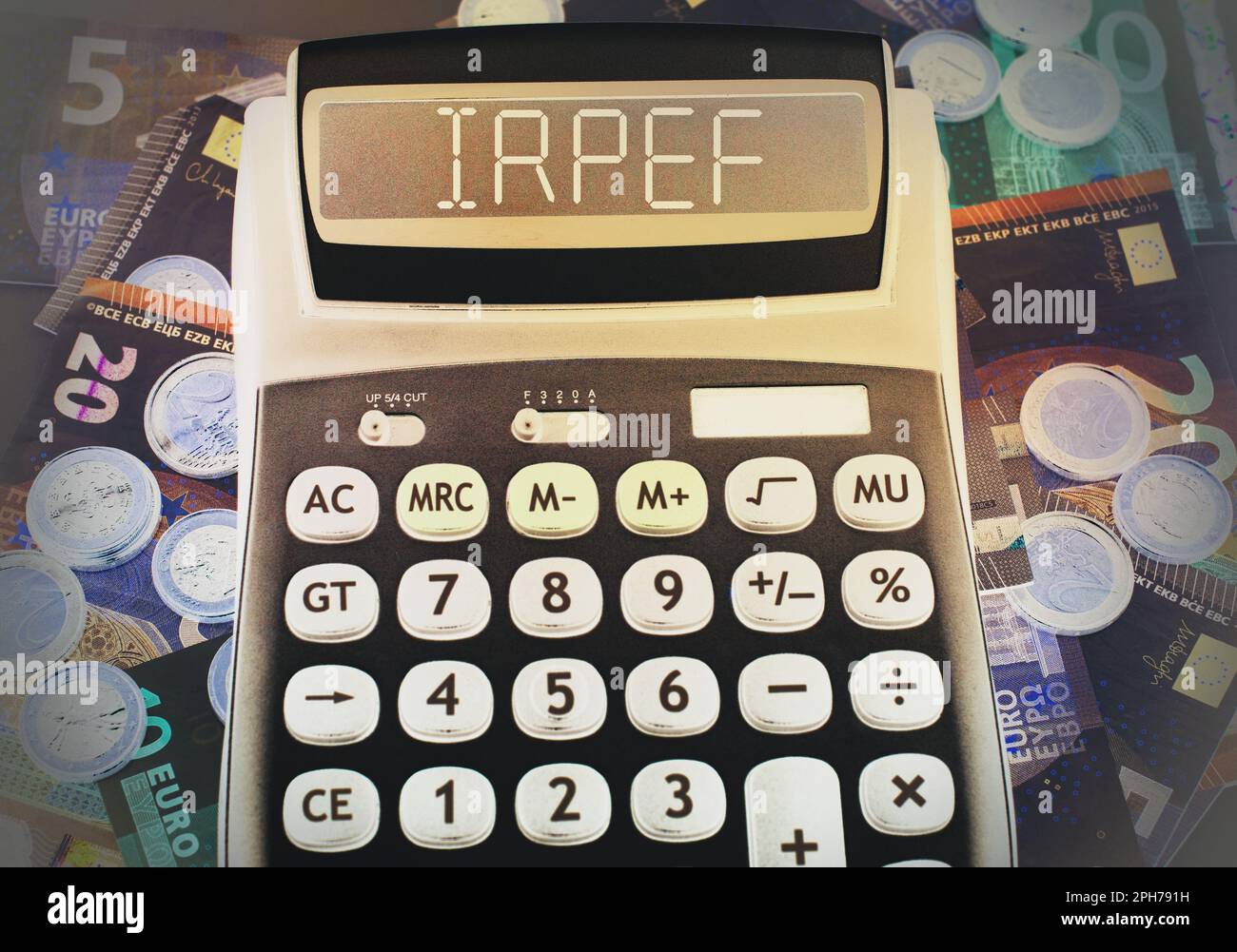 Calculator with the text “Irpef” Italian tax Stock Photo