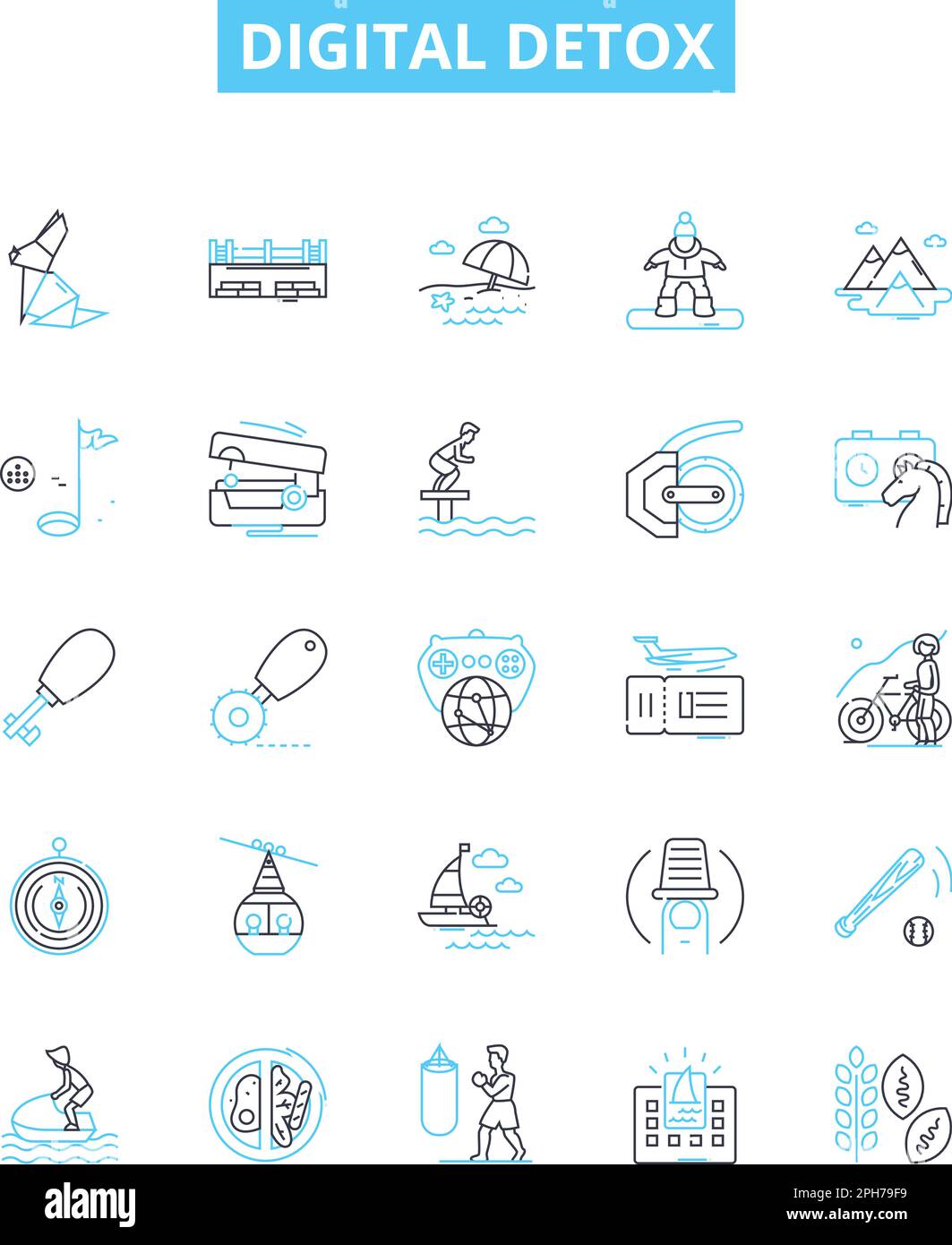 Digital detox vector line icons set. Digital, Detox, Unplug, Break
