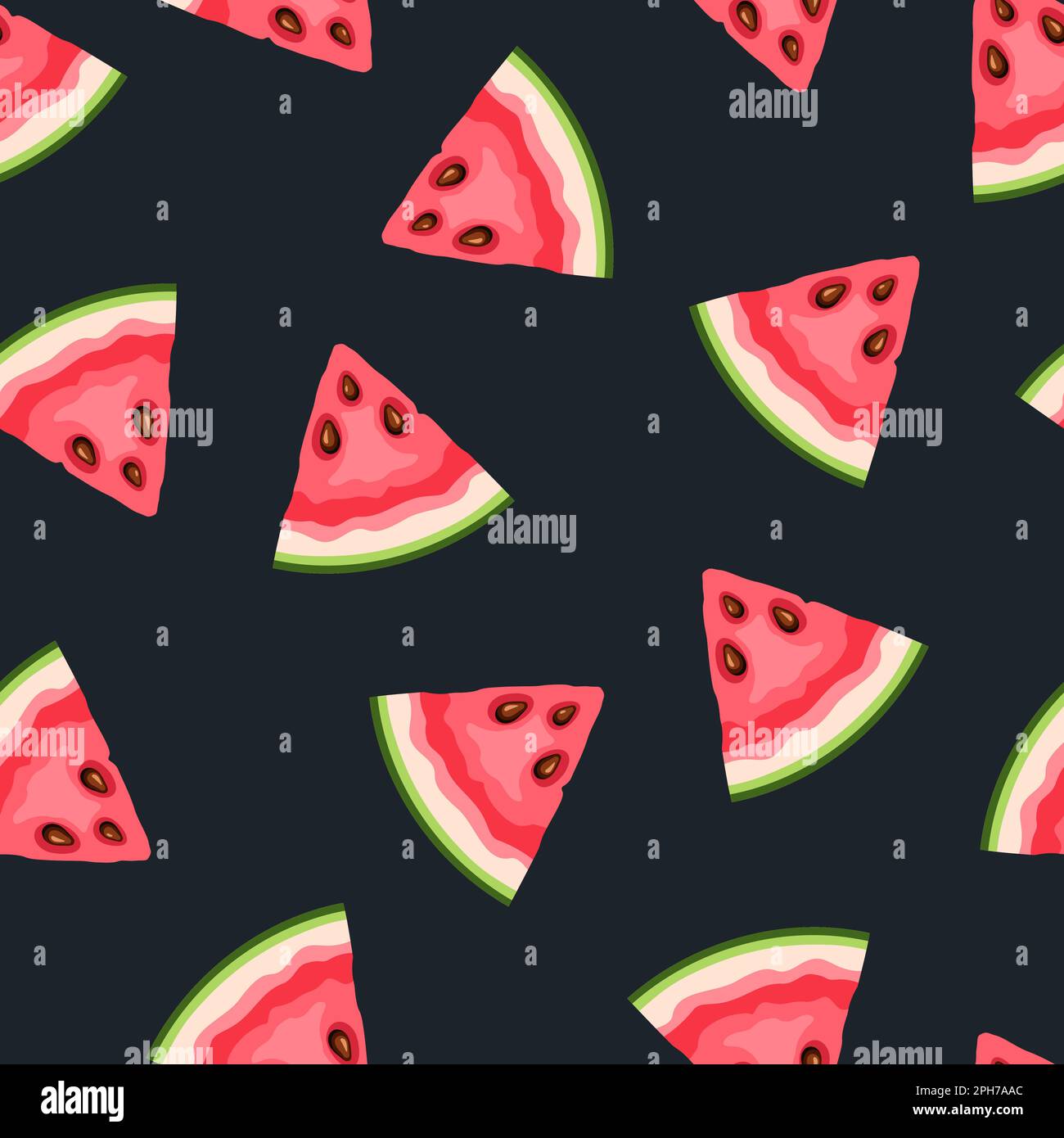 Seamless pattern with watermelon fruit slices on a black background ...