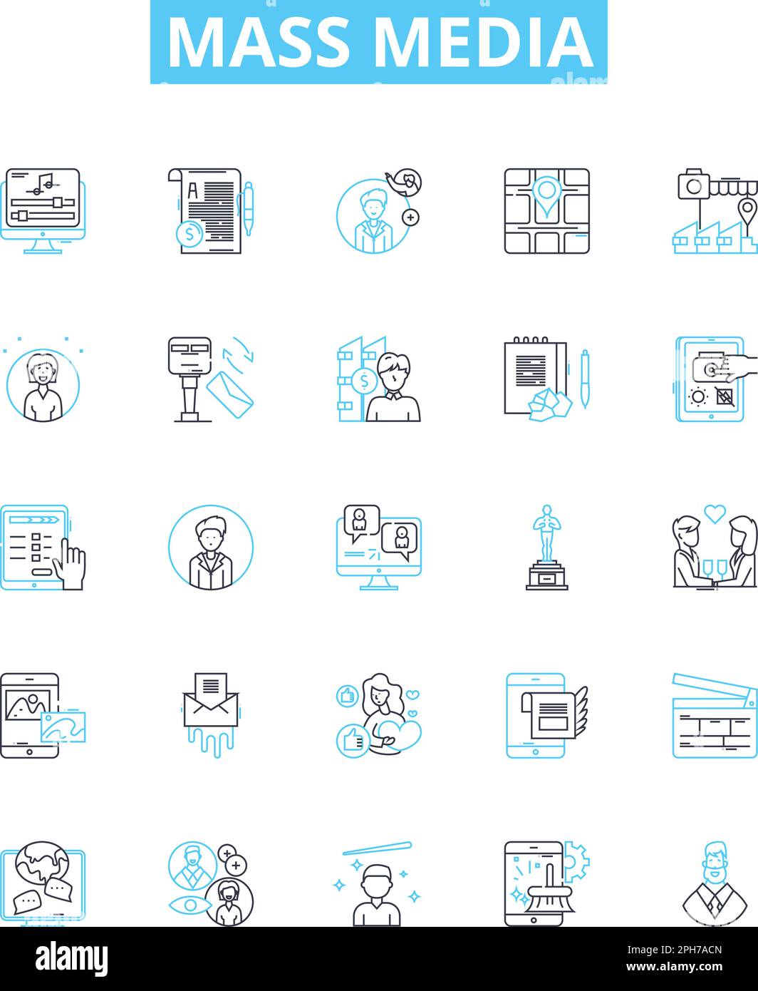 Mass media vector line icons set. Broadcasting, Newspapers, Magazine ...