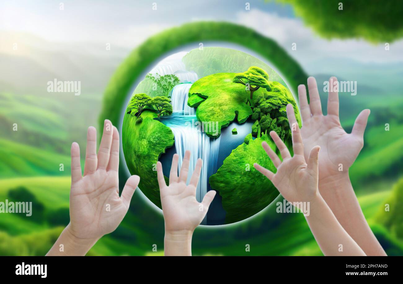 Ecology concept - A metaphorical ecological themed image - Green world concept, Saving environment, save clean planet Stock Photo