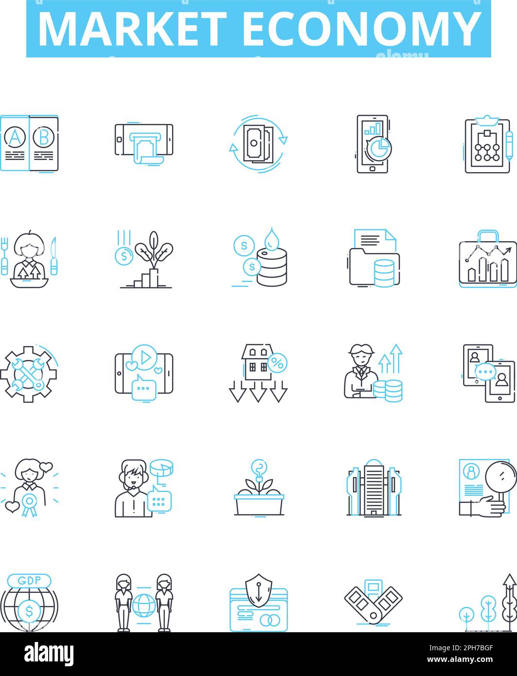 Market economy vector line icons set market economy capitalism