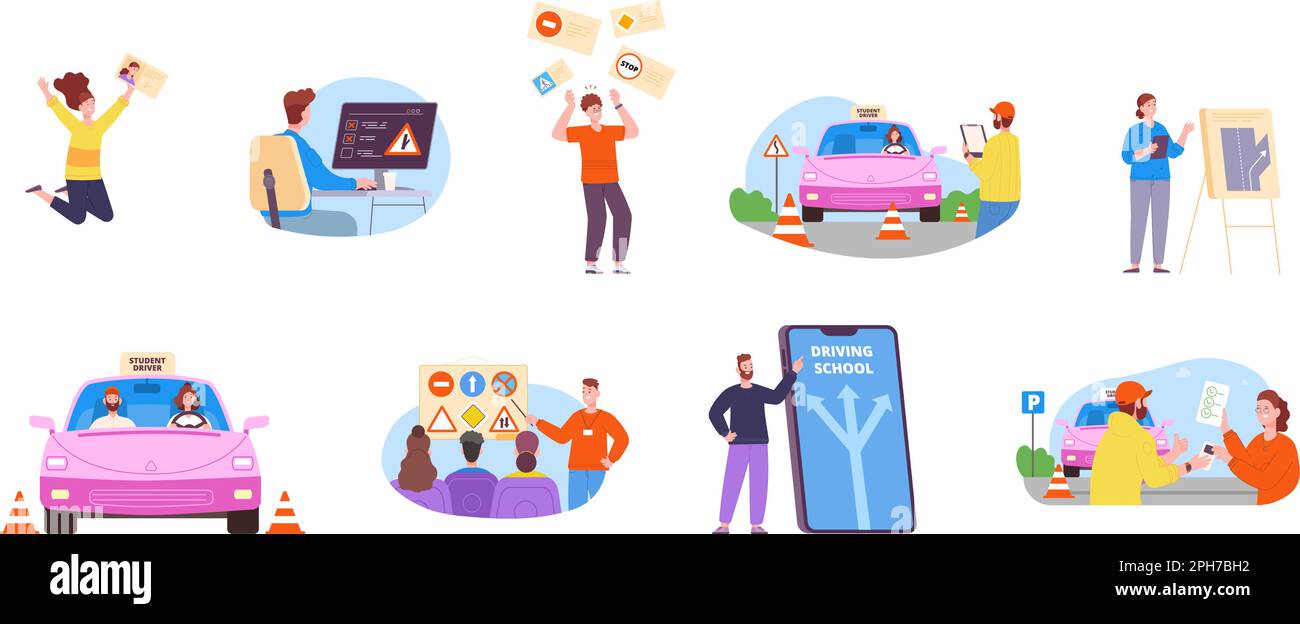 Driver exam. Professional driving school test on drive id licence car