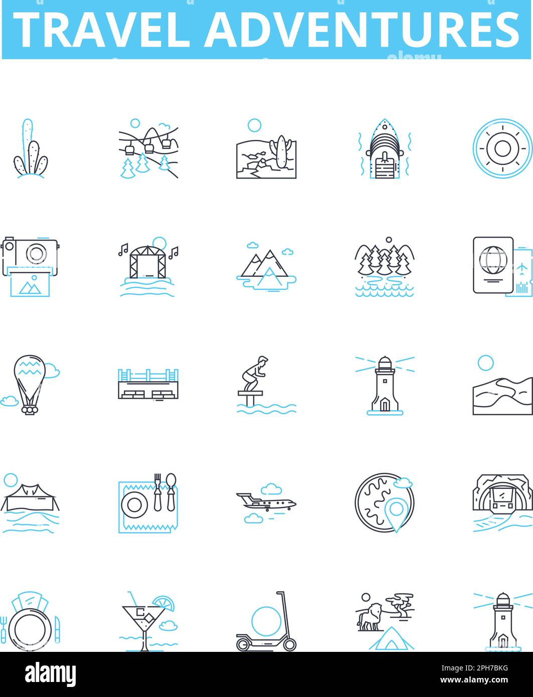 Travel adventures vector line icons set. Travel, Adventures, Exploring