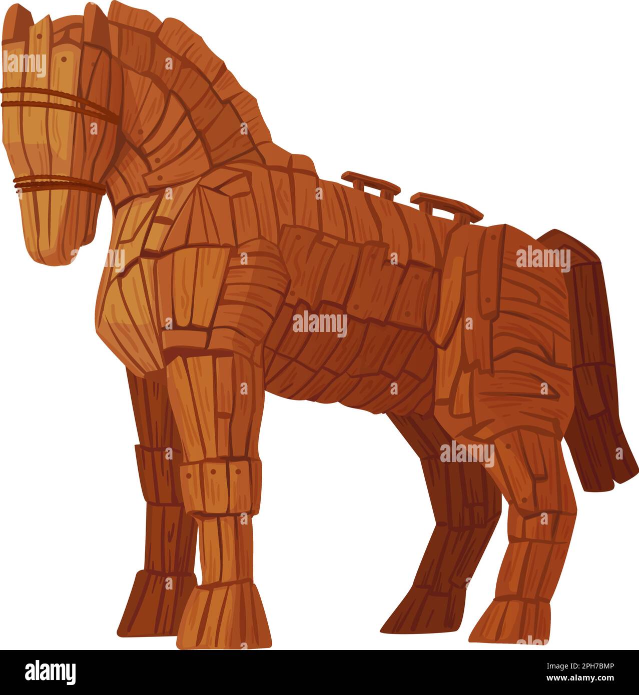 Trojan horse. Wooden scratch statue of ancient troy and history greece