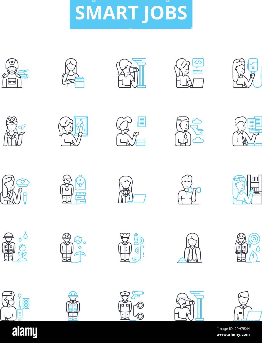 Smart jobs vector line icons set. Smartwork, Hightech, Automation, AI