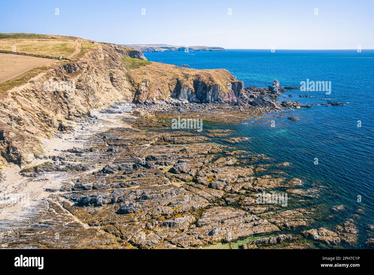 Aerial view of Bantham Beach and River Avon from a drone, South Hams, Devon, England Stock Photo
