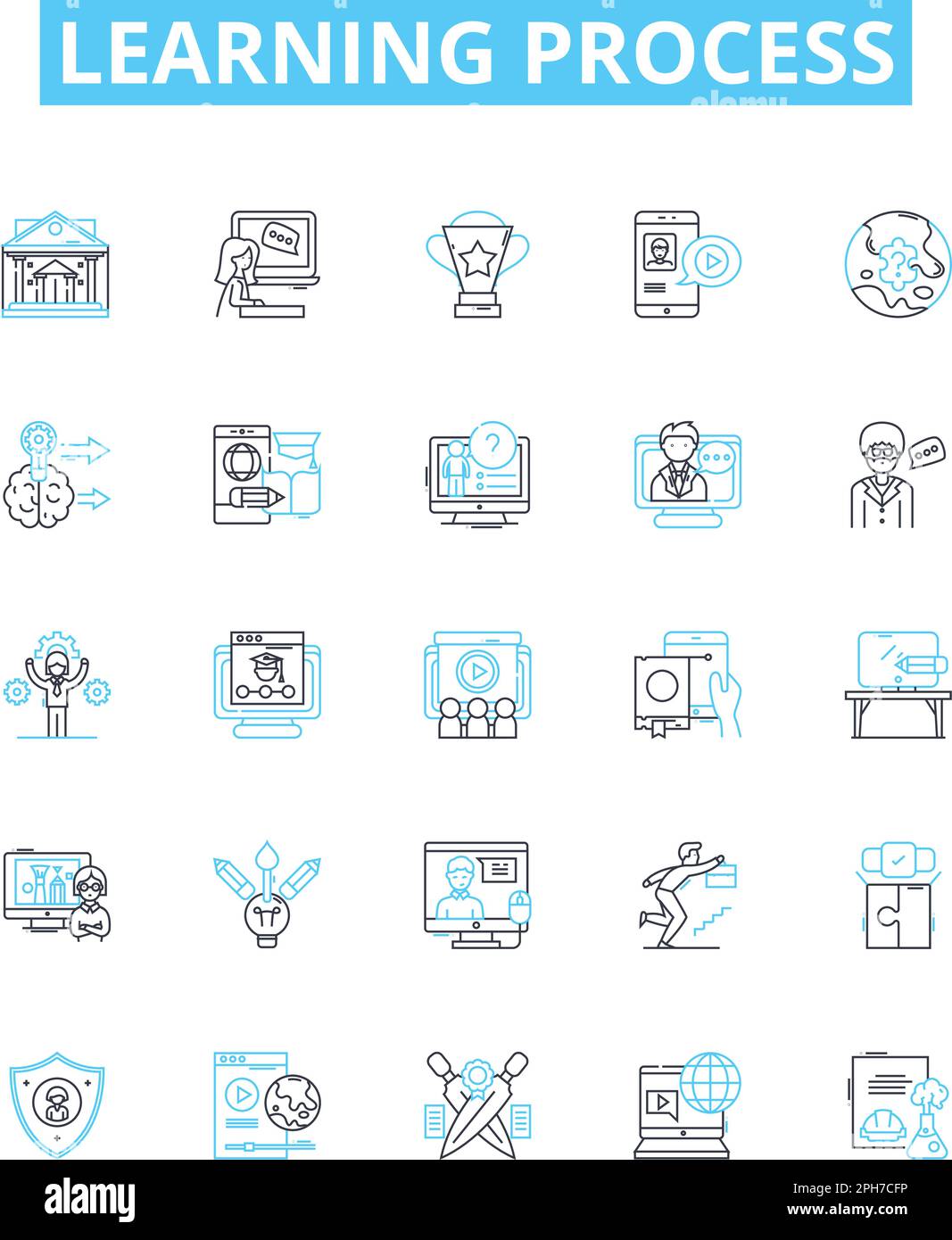 Learning process vector line icons set. Knowledge, Education ...