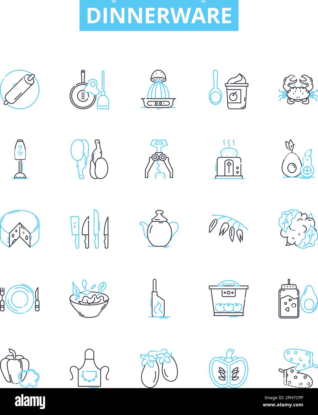 Dinnerware vector line icons set. Dishes, Tableware, Plates, Bowls