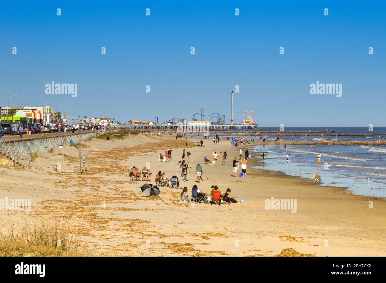 Galveston, Texas, USA February 2023 Scenic landscape view of people