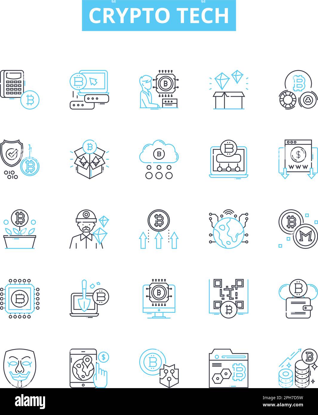 Crypto tech vector line icons set. Cryptocurrency, Blockchain, Mining ...