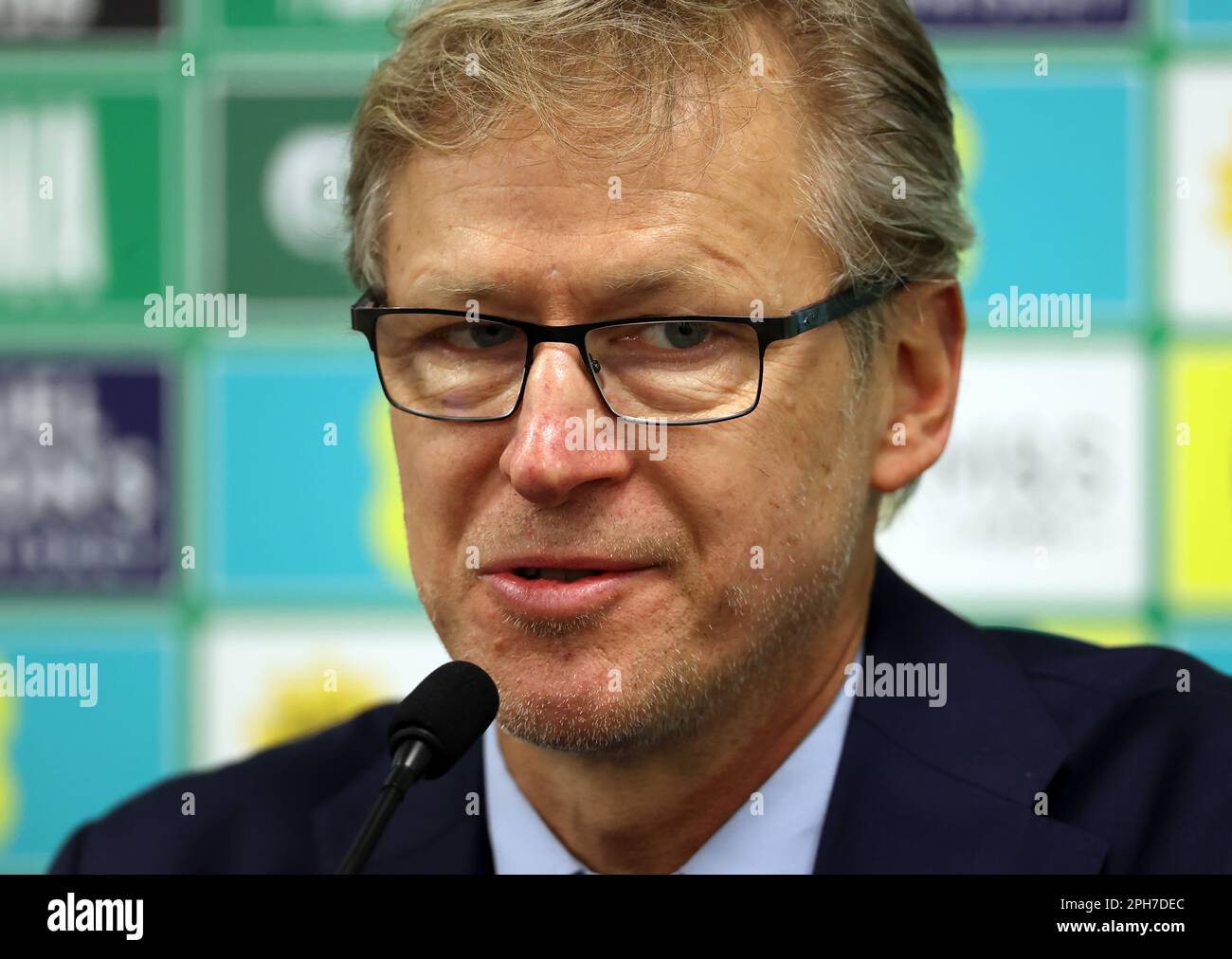 Finland manager Markku Kanerva in a press conference following the UEFA