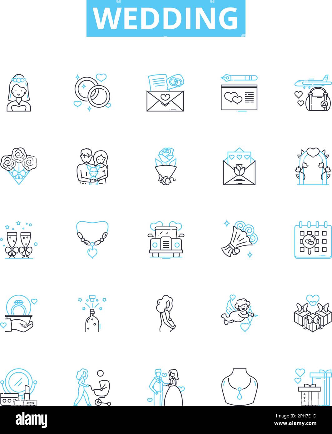 Wedding vector line icons set. Marriage, Nuptials, Ceremony, Bride, Groom, Vows, Celebration illustration outline concept symbols and signs Stock Vector