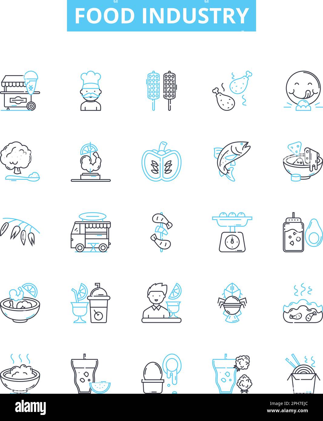 Food industry vector line icons set. Food, industry, production
