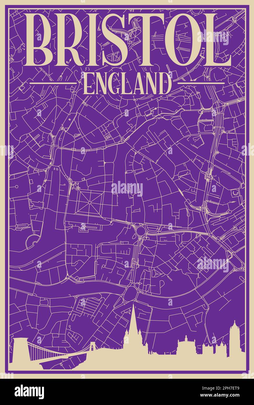 Road network poster of the downtown BRISTOL, UNITED KINGDOM Stock
