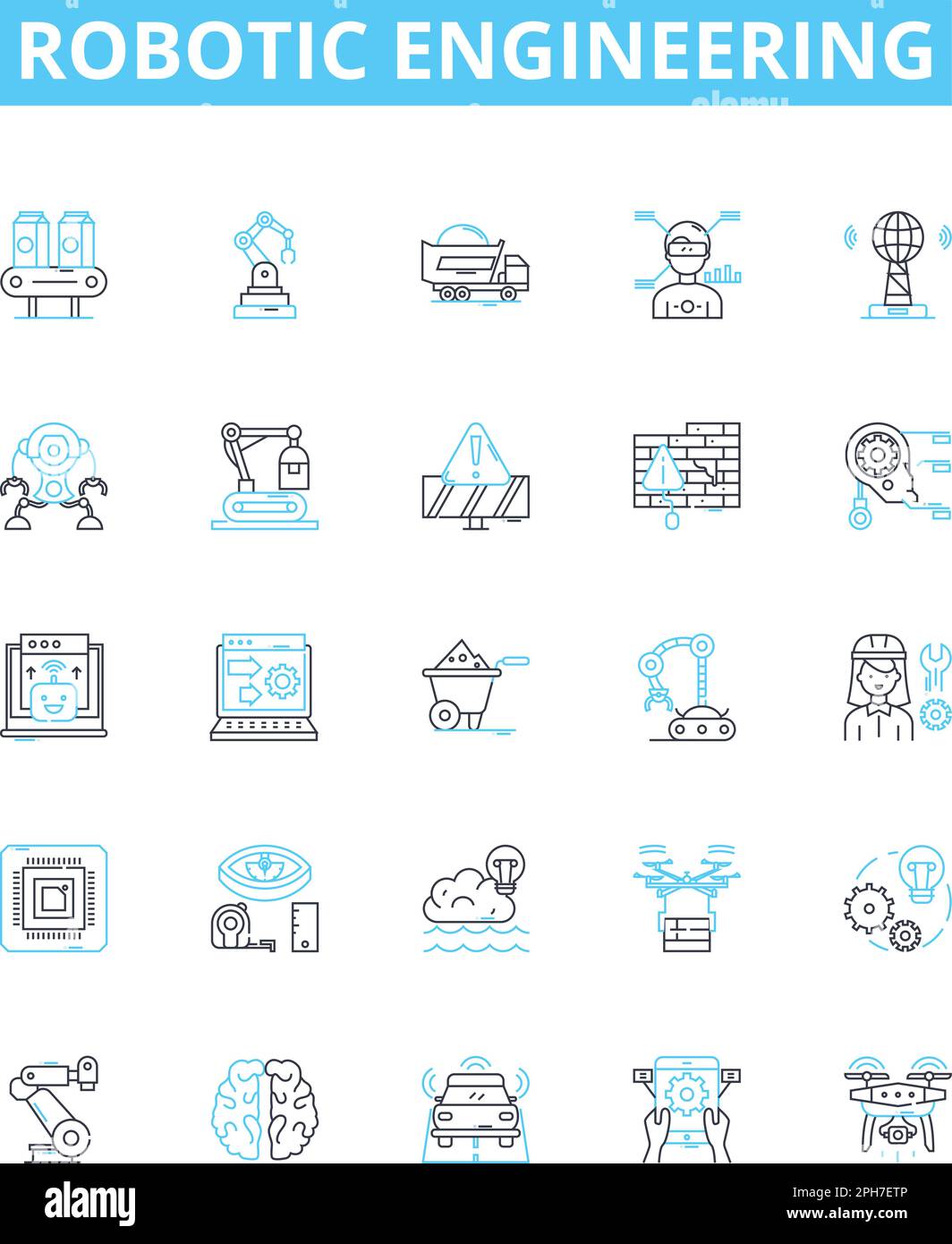 Robotic engineering vector line icons set. Robotics, Engineering, Automation, Machines, Programming, Artificial, Intelligence illustration outline Stock Vector