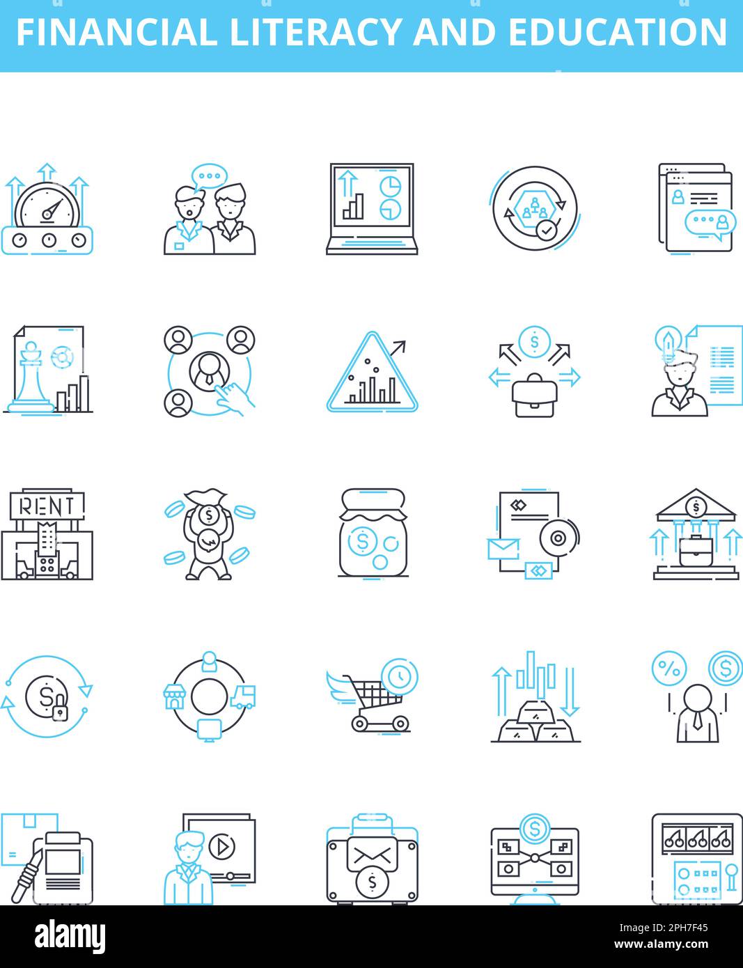 Financial literacy and education vector line icons set. Financial ...