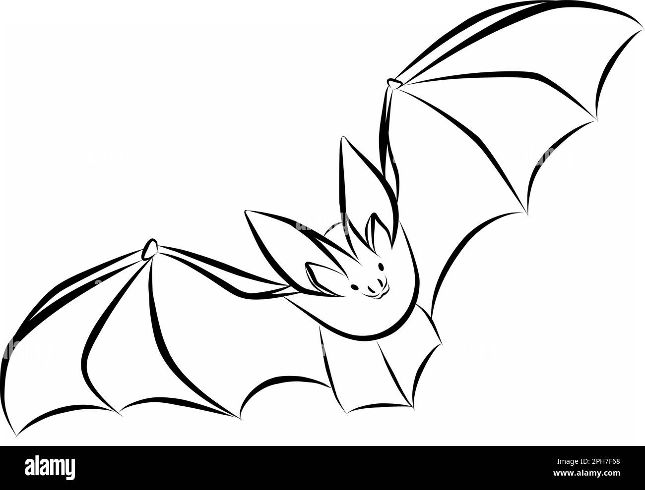 Bat black line. Flying bats. Cartoon bats. Line art. Drawing by hand ...
