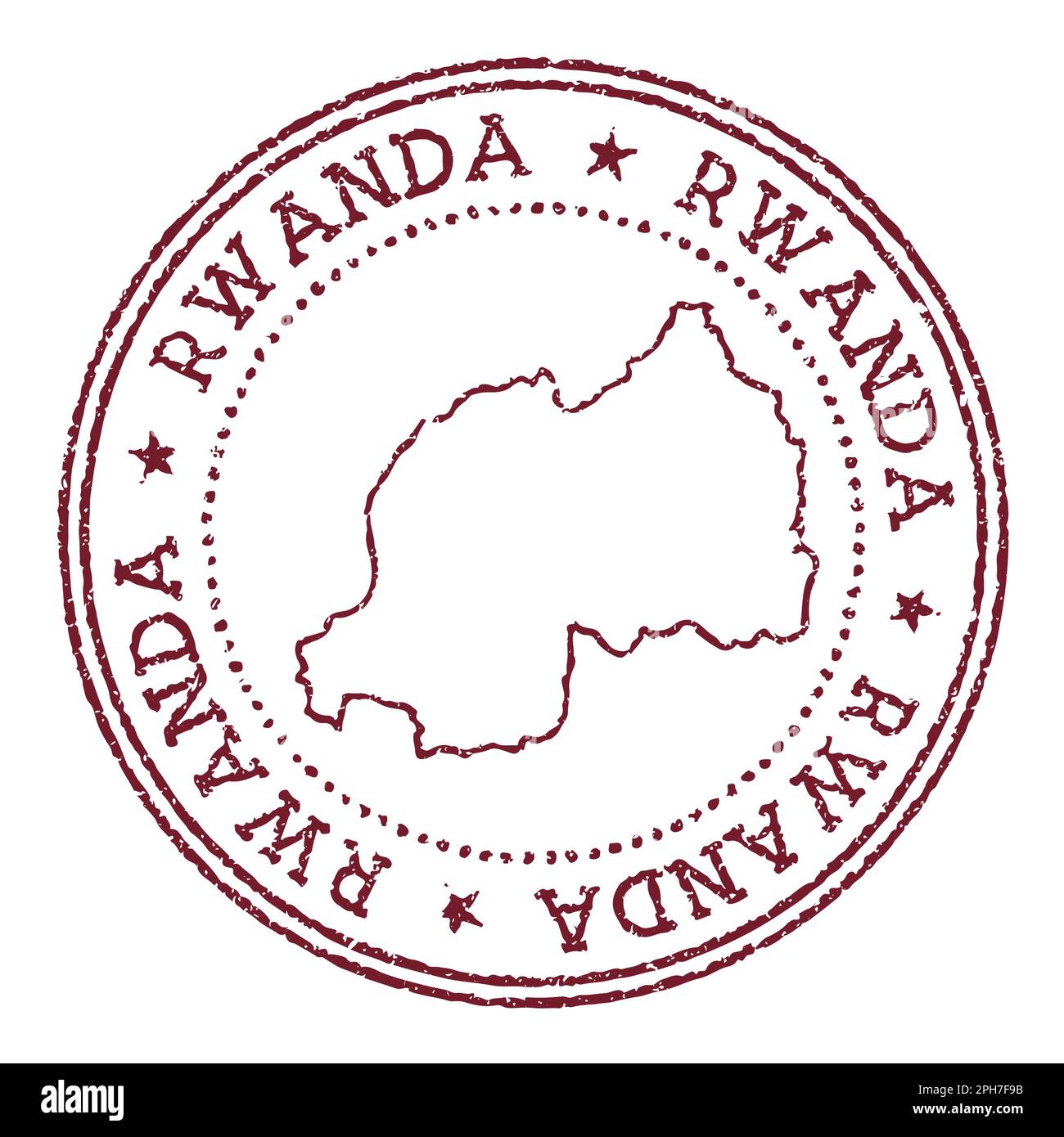 Rwanda round rubber stamp with country map. Vintage red passport stamp ...