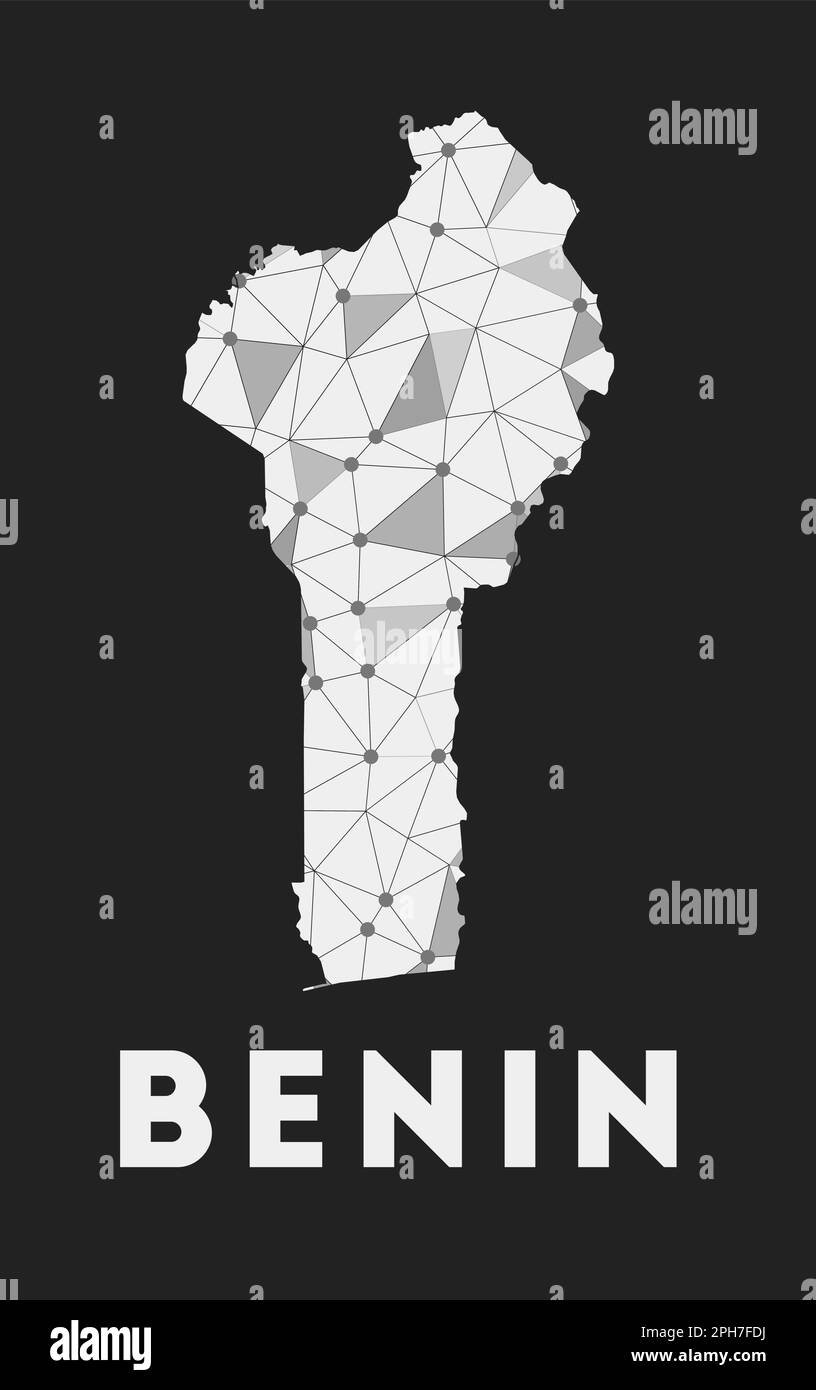 Benin - communication network map of country. Benin trendy geometric design on dark background. Stock Vector