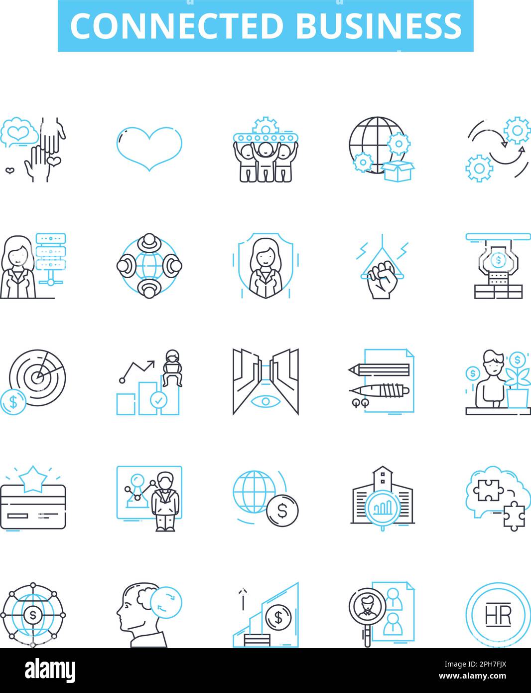 Connected business vector line icons set. Connected, Business