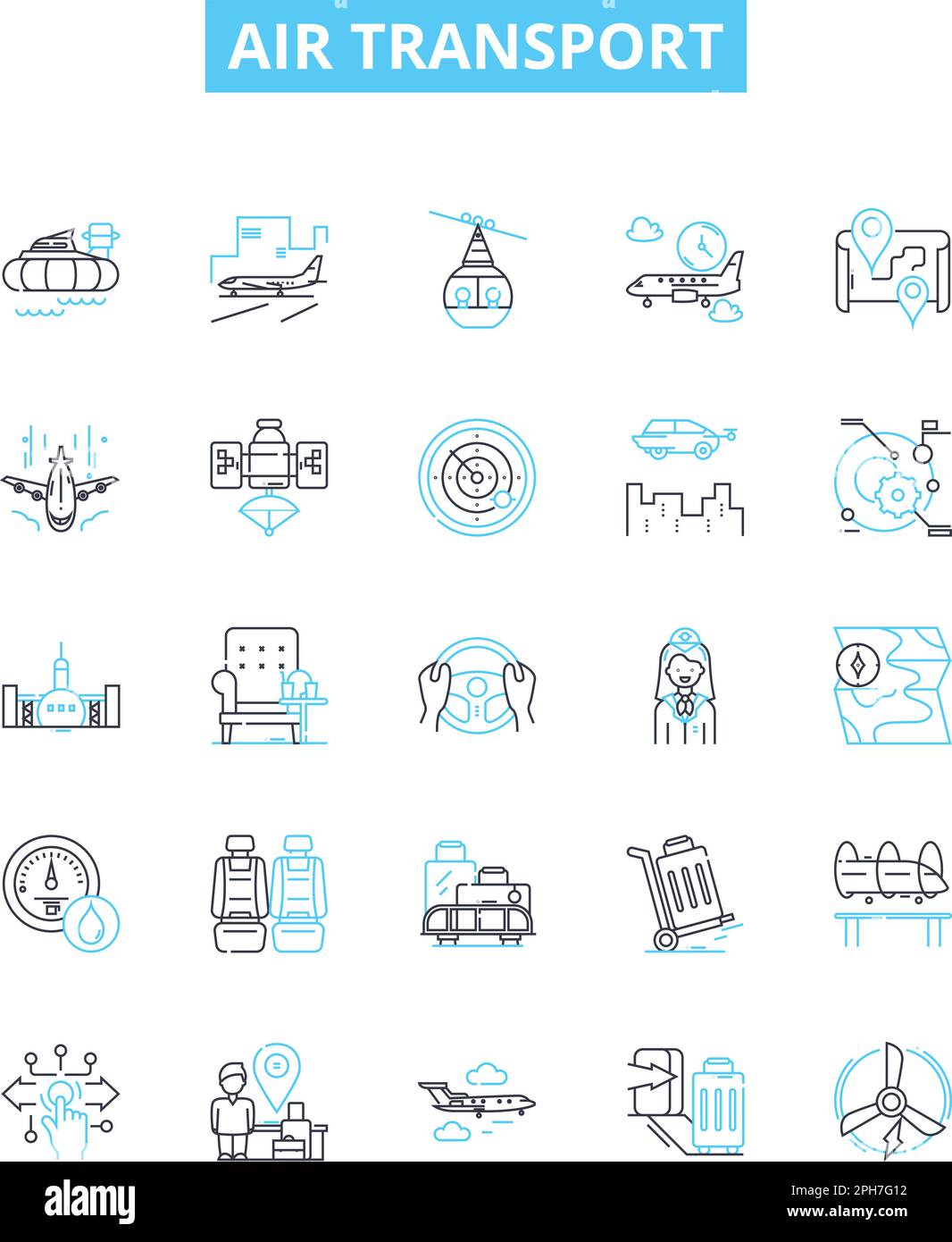 Air transport vector line icons set. Aviation, Airlines, Airway, Concord, Airliner, Jets, Jetset illustration outline concept symbols and signs Stock Vector