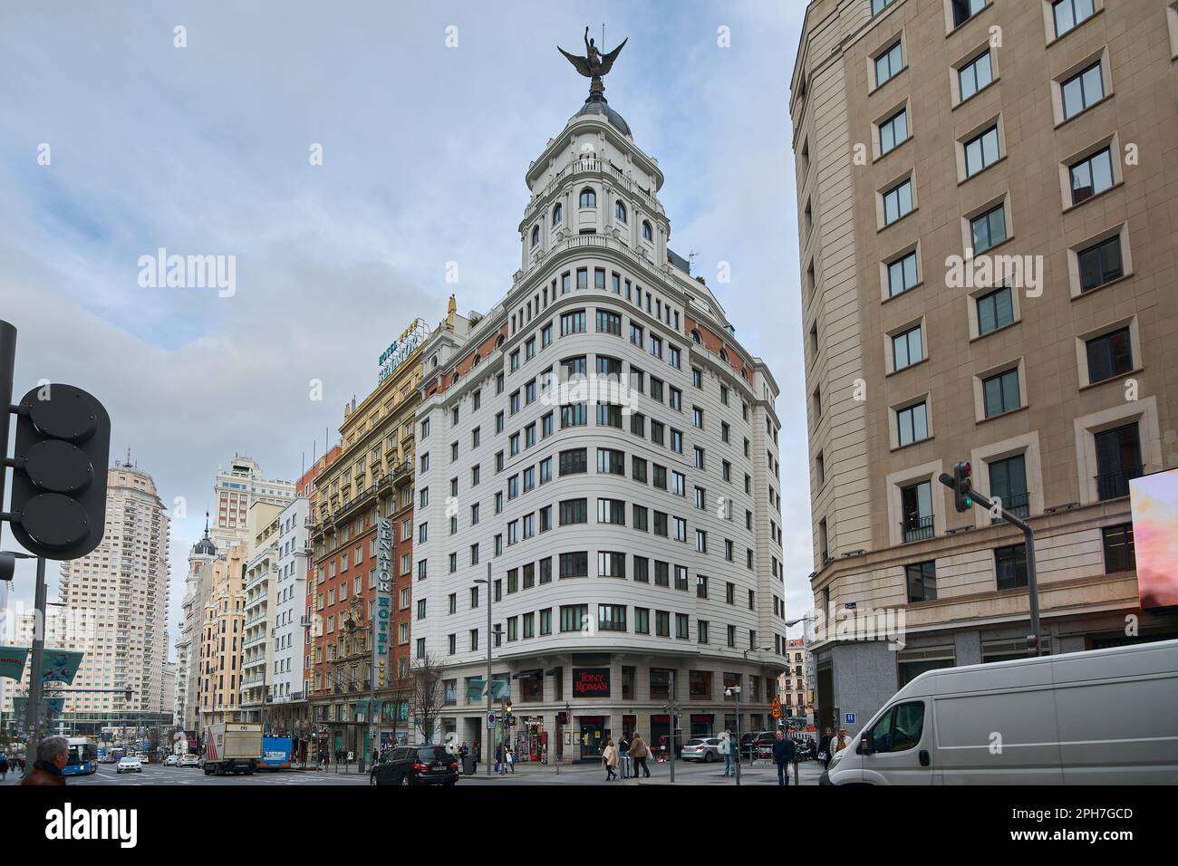 MADRID, SPAIN - March 26, 2023: Metropolis Building, Madrid It was designed by Jules and Raymond Fevrier for the insurance company La Unión y el Fenix. Stock Photo