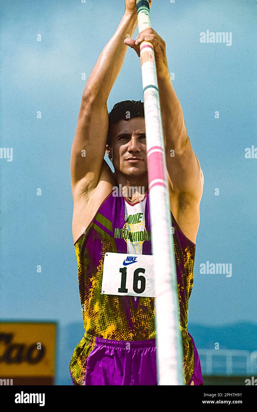 Sergey Bubka (URS) during a photo shoot for Nike International Athletics in  the Olympic Stadium,Estadi Olímpic Lluís Companys, Barcelona, Spain 1991  Stock Photo - Alamy
